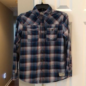 Boys Size L 10/12 blue burgundy white gray plaid